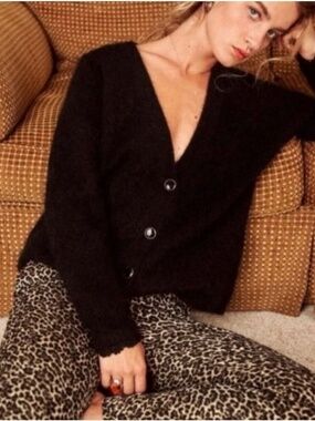 Sezane Black Mohair Wool Cardigan